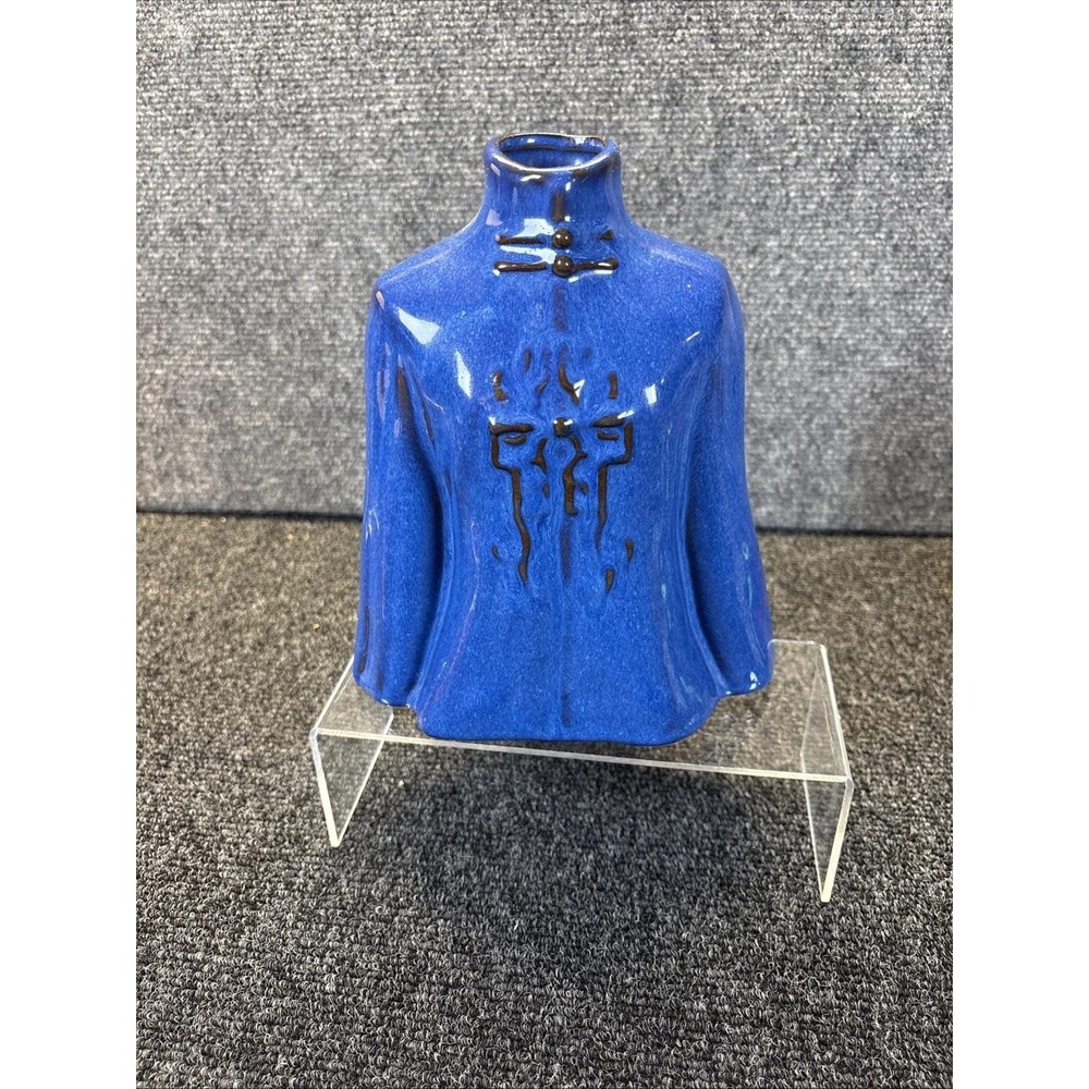 Vtg~Blue Glazed Vase~Asian Themed Robe Kimono~8" - Picture 1 of 7